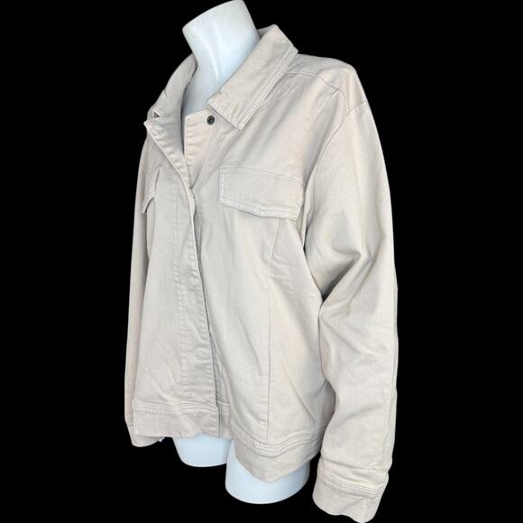 Denim & Co. Signature Color Perfect Flex Denim Jacket Stone Kacki 3X - Picture 6 of 15